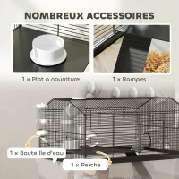 PawHut Cage pour hamster portable cage pour hamster avec rampe, gamelle, bouteille d'eau système de tuyaux 58 x 43 x 57 cm noir(m-7)