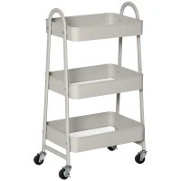 HOMCOM Carrinho de Cozinha com Rodas Carrinho de Armazenamento de 3 Níveis e Rodas com Freios para Casa de Banho Dormitório Escritório 45x31x79,4cm Cinza(m-1)
