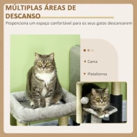 PawHut Arranhador para Gatos com 2 Postes de Arranhar Cama Plataforma em U e Escova Bola Suspensa 40x40x48 cm Cinza(m-5)