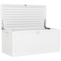 Outsunny Cufăr de Exterior de 140L Impermeabil cu Design Canelat și 2 Pistoane cu Gaz, 140x68x68 cm, Alb(m-11)