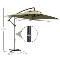 Outsunny Umbrelă Suspendată cu Orificii de Ventilaţie, Bază în Cruce şi Manivelă, 3x2 m, Bej(m-3)