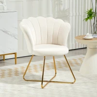 HOMCOM Fauteuil coquillage chaise coiffeuse fauteuil en velours fauteuil de salon avec pieds en acier 69 x 64 x 80 cm crème(m-2)