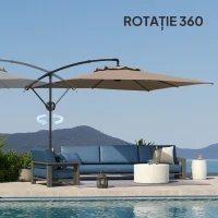 Outsunny Umbrelă cu Braț 3x3 m cu Acoperire Reglabilă și Bază în formă de Cruce, din Metal și Poliester, culoare Kaki(m-7)