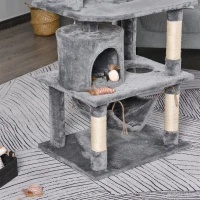 PawHut Katzen Kratzbaum groß 145 cm, Katzenbaum mit Hängematte, Kletterbaum für Katzen, Katzenkratzbaum Höhle Katzenmöbel mit Sisalstämmen, Hellgrau(m-11)