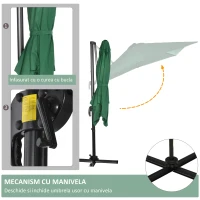 Outsunny Umbrelă de Grădină cu Manivelă, Rotire la 360°, Orificii de Ventilație și Parasolar Reglabil, 2.5x2.5 m, Verde(m-6)
