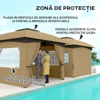 Outsunny Pavilion de Grădină cu Copertină, Perdele, Ferestre și Acoperiș Ventilat, 335x335x285 cm, Bej(m-5)