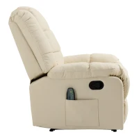 HOMCOM Massagesessel, Relaxsessel, 8 Vibrationspunkte, Liegefunktion, Kunstleder, cremeweiß, 94x99x99cm(m-11)