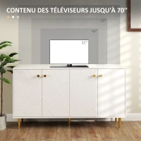 HOMCOM Buffet salon meuble de rangement avec étagères réglables, placards à portes, 140 x 35 x 77,5 cm, blanc(m-6)