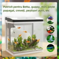 PawHut Acvariu de 28L cu Iluminare LED, Orificii de Ventilație și Pompă Silențioasă, 38x26x38 cm, Alb(m-4)
