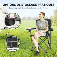 Outsunny Chaise de camping pliante et portable avec porte-gobelets, poches latérales et sac de transport, noir(m-6)