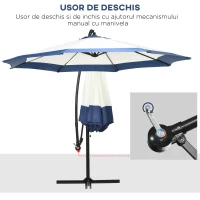 Outsunny Umbrela de Gradina cu Baza in Cruce, Deschidere cu Manivela si Orificiu de Ventilatie, Ø295x194 cm, Albastru(m-4)