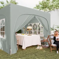 Outsunny Pavilion Pliabil cu Ferestre Laterale și Geantă de Transport, 300x300x273 cm, Gri Deschis(m-9)