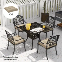 Outsunny Lot de 4 coussins de chaise de jardin, coussins extérieurs capitonné, rembourrage 10 cm avec attaches, 48 x 48 cm kaki(m-7)