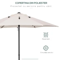 Outsunny Umbrelă de Grădină Înclinabilă cu Orificii de Ventilație și 6 Spițe din Aluminiu, 2x2 m, Alb Crem(m-6)