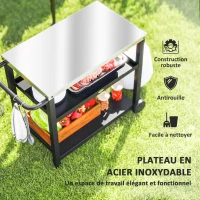 Outsunny Desserte plancha extérieure avec plan de travail, chariot de barbecue avec étagères crochets 102x50x81cm, gris charbon(m-4)