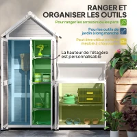 Outsunny Abri de jardin et armoire de rangement en bois avec toit incliné en asphalte, étagères et portes verrouillables, gris(m-5)
