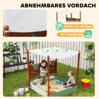 AIYAPLAY Zandbak met Zonnedak voor Kinderen, met 2 Opslagcompartimenten, 116L x 112,5B x 128H cm, Dennenhout, Kunststof, Groen(m-6)
