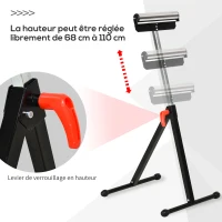 HOMCOM Servante d'atelier à rouleau pliable, support avec rouleau hauteur réglable 68 à 110 cm, charge max. 90 kg, noir(m-5)