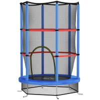HOMCOM Saltea Elastică pentru Copii 3-6 Ani cu Plasă de Protecție, 6 Stâlpi și 3 Intrări, Ø140x190 cm, Albastru(m-10)