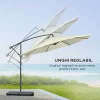 Outsunny Umbrelă Suspendată cu Bază în Cruce, Greutăţi, Manivelă și Protecţie UV, Ø3x2.5 m, Bej(m-5)