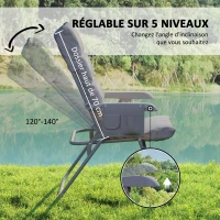 Outsunny Chaise pliante camping avec siège rembourré, dossier haut réglable et poches latérales, gris(m-4)