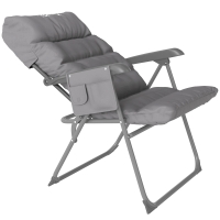 Outsunny Chaise pliante camping avec siège rembourré, dossier haut réglable et poches latérales, gris