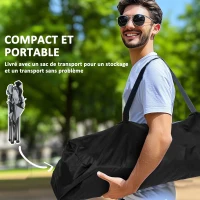 Outsunny Chaise de camping pliante avec accoudoirs réglables, porte-gobelets, poches latérales et sac de refroidissement, noir(m-7)