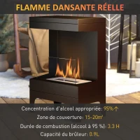 HOMCOM Cheminée bioéthanol sur pieds avec réservoir 0,9 L environ 3,3 h de combustion couverture 20 m² 38 x 22 x 54 cm noir(m-4)