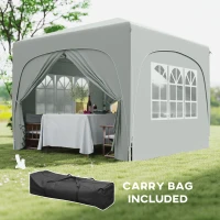 Outsunny Pavilion Pliabil cu Ferestre Laterale și Geantă de Transport, 300x300x273 cm, Gri Deschis(m-7)