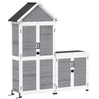 Outsunny Abri de jardin et armoire de rangement en bois avec toit incliné en asphalte, étagères et portes verrouillables, gris(m-11)