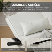 HOMCOM Canapé-lit 1 place avec dossier réglable, coussin inclus et pieds pliables charge 350 kg blanc(m-6)