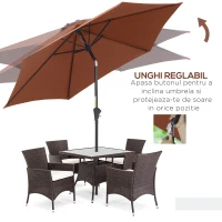 Outsunny Umbrelă de Grădină Înclinabilă cu Manivelă și 6 Spițe din Aluminiu, 2.6x2.35 m, Cafeniu(m-5)