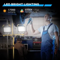 HOMCOM Lampă de Lucru LED Rezistentă la Intemperii cu Două Capete și Suport cu Trepied, 75x62x170 cm, Galben(m-6)