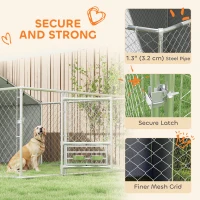 PawHut Țarc pentru Câini de Exterior cu Acoperiș Anti-UV Impermeabil și Boluri Rotative, 400x230x150 cm, Argintiu(m-5)