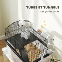 PawHut Cage pour hamster portable cage pour hamster avec rampe, gamelle, bouteille d'eau système de tuyaux 58 x 43 x 57 cm noir(m-6)