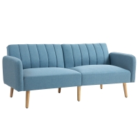HOMCOM Sofá Cama de 2 Lugares com Encosto Ajustável em 3 Posições Apoio para os Braços e Pés de Madeira 173x75x73 cm Azul Claro