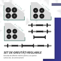 SPORTNOW Set Greutăți 2 în 1 cu Gantere Convertibile în Halteră și Reglabile, 105x20x20 cm, Negru(m-5)