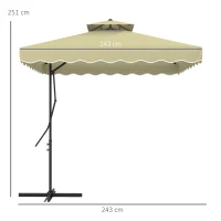 Outsunny Umbrelă Suspendată cu Copertină Dublă, Deschidere cu Manivelă, Bază în Cruce şi Falduri, 2.5x2.5 m, Bej(m-3)