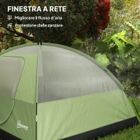 Outsunny Tenda da Campeggio per 3 Persone Impermeabile con Tasche, Gancio per Lanterna e Borsa di Trasporto, Verde(m-6)