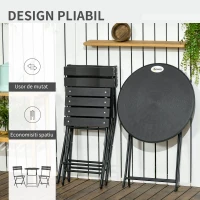 Outsunny Set de Gradina  3 Piese cu 2 Scaune si Masa Pliabile din Otel si HDPE pentru Balcon si Terasa, Gri Inchis(m-4)