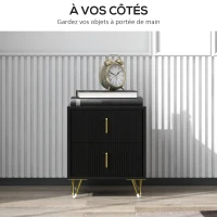 HOMCOM Table de chevet table de nuit avec 2 tiroirs style art déco - 40 x 40 x 47 cm - métal doré et noir(m-4)