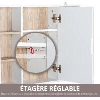 HOMCOM Armoire murale, meuble salle de bain avec miroir, miroir salle de bain avec rangement, placard à portes et 6 compartiments ouverts, 60 x 14,5 x 49,4 cm, blanc(m-6)