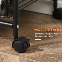 HOMCOM Desserte de cuisine 4 niveaux à roulettes avec 2 paniers, étagères et crochets latéraux, 40 x 38 x 111 cm, noyer(m-5)