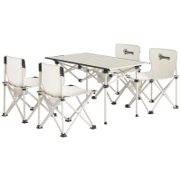 Outsunny Ensemble de meubles de camping 5 pièces table de camping avec 4 chaises pliantes avec poches 95 x 56,5 x 50 cm, blanc(m-1)