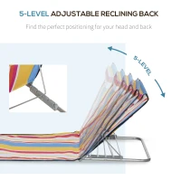Outsunny Set 2 Șezlonguri de Plajă cu Spătar Reglabil pe 5 Niveluri, Tetieră și Geantă de Transport, 124x53x35-45 cm, Multicolor(m-4)