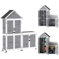 Outsunny Abri de jardin et armoire de rangement en bois avec toit incliné en asphalte, étagères et portes verrouillables, gris(m-10)