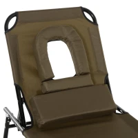 Outsunny Sonnenliege klappbar Gartenliege mit Kopfkissen Liegestuhl mit 4-Fach verstellbare Rückenlehne Campingliege Gesichtsöffnung bis 120kg belastbar für Garten, Balkon und Pool Braun(m-10)