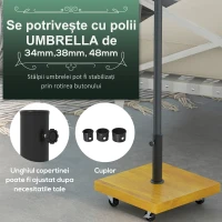 Outsunny Baza pentru Umbrela cu Bara de 34/38/48 mm, din Metal si Ciment, cu Roti cu Frana, 45x45x36.5 cm, Galben(m-4)