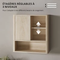 HOMCOM Armoire murale salle de bain avec étagères réglables, porte coulissante et étagères ouvertes, bois naturel(m-7)