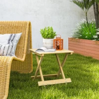 Outsunny Masa de Gradina Pliabila din Lemn de Brad cu Blat din sipci, 40x43x40 cm, Lemn Natural(m-8)